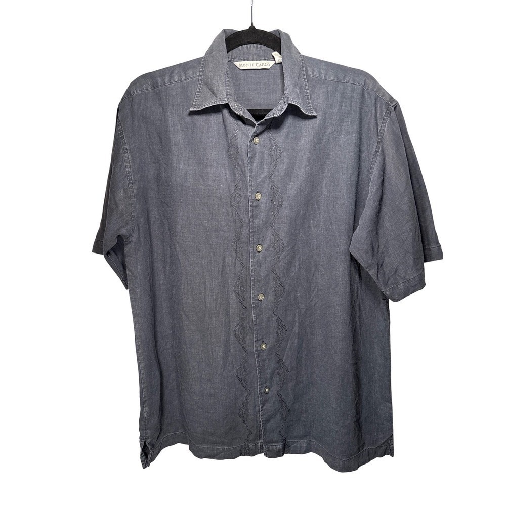 Monte Carlo Mens Medium Button Up Shirt Short Sleeve Embroidered Casual